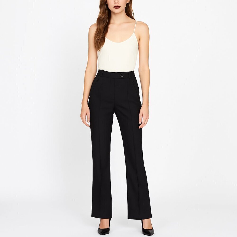 Fendi High Waist Trousers Pants Slight Flare Leg Black